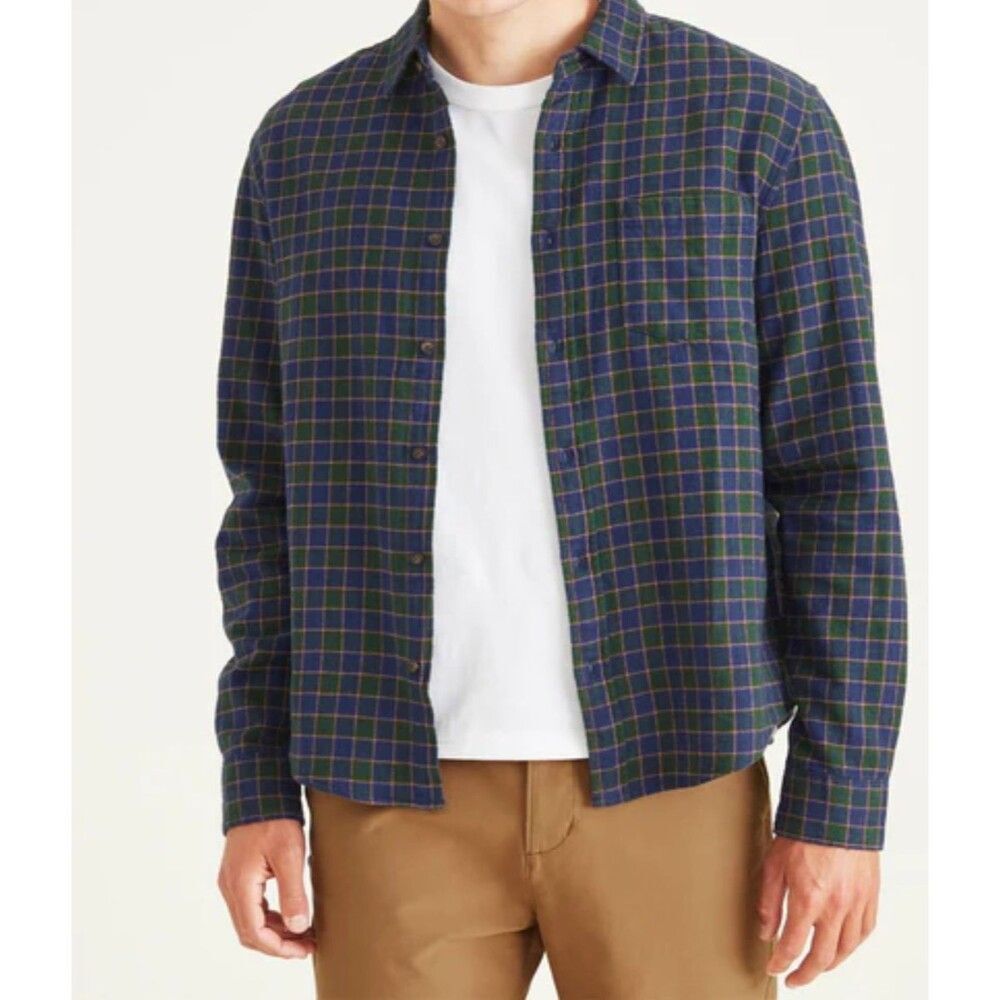 Dockers Button Down Long Sleeve Classic Shirt  Men's  Small Blue Plaid